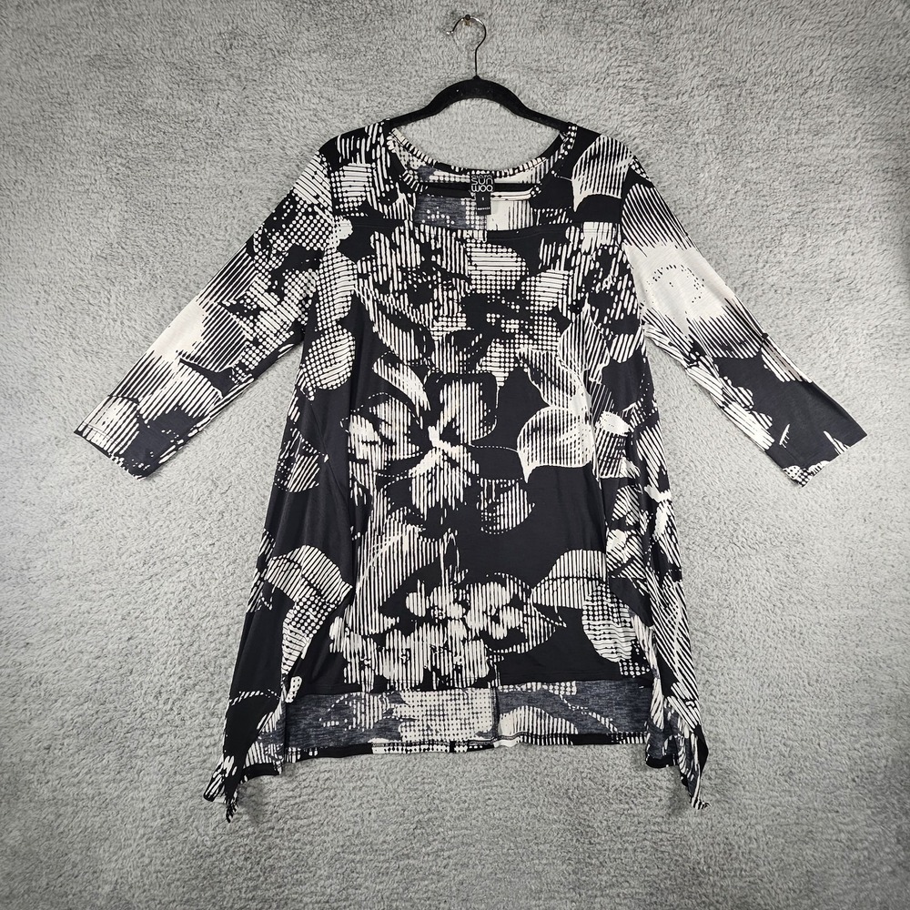 Ciara Sun Woo Top‎ Women S Black Floral Mosaic Artsy Abstract Slinky Slouchy